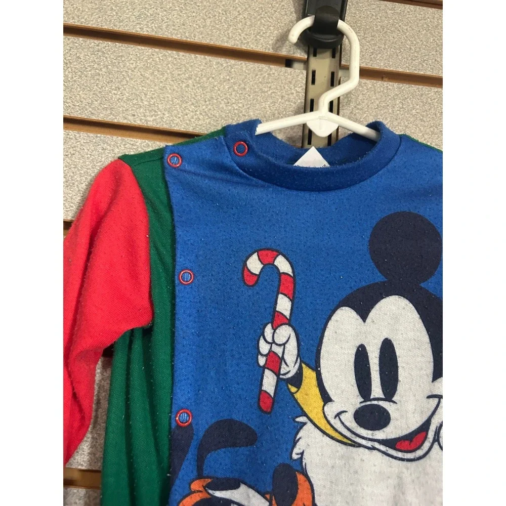 Vintage Baby Mickey & Co Christmas Fleece Footed Sleeper Mickey Pluto Blue Large